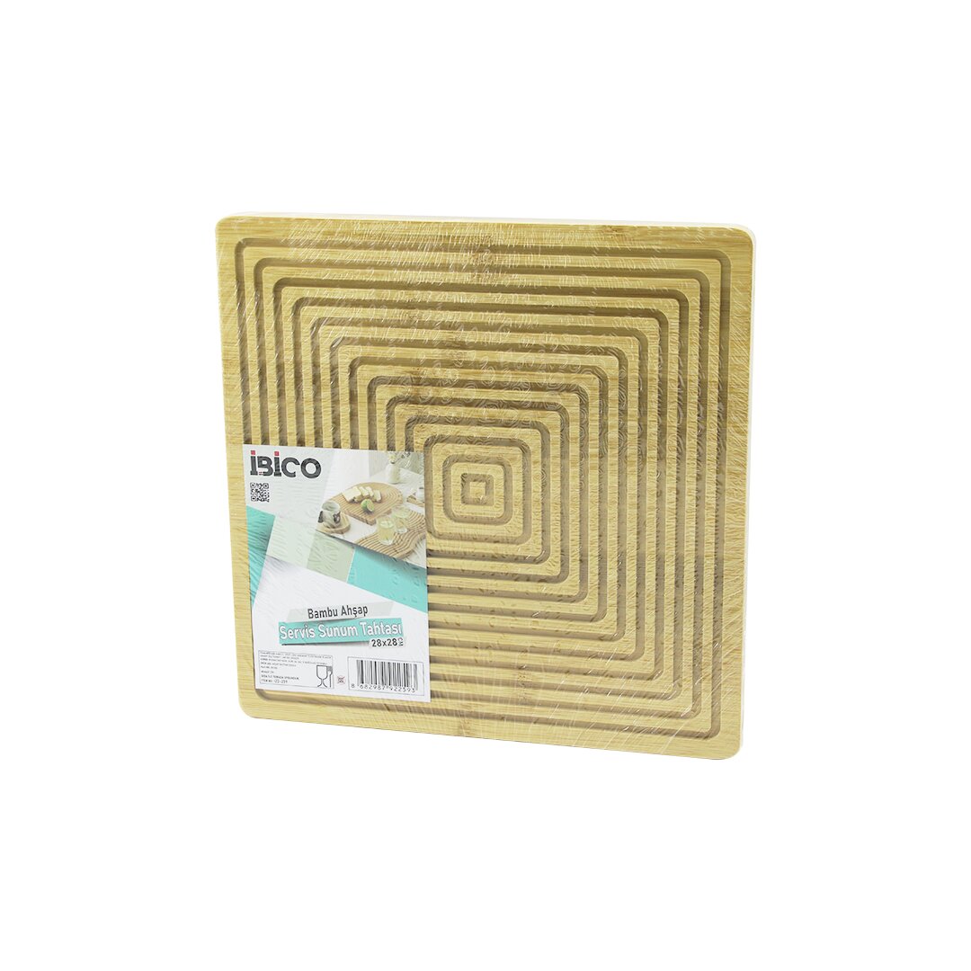 KARE ÇİFT TARAFLI=DÜZ - KANALLI AHŞAP BAMBU SUNUM TEPSİ 28X28CM