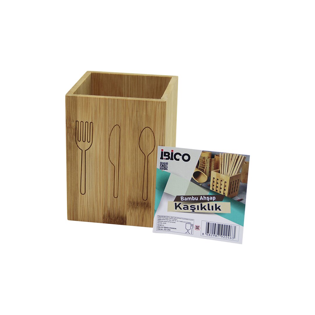 KÜÇÜK KARE=9X9CM AHŞAP BAMBU KAŞIKLIK ORGANİZER