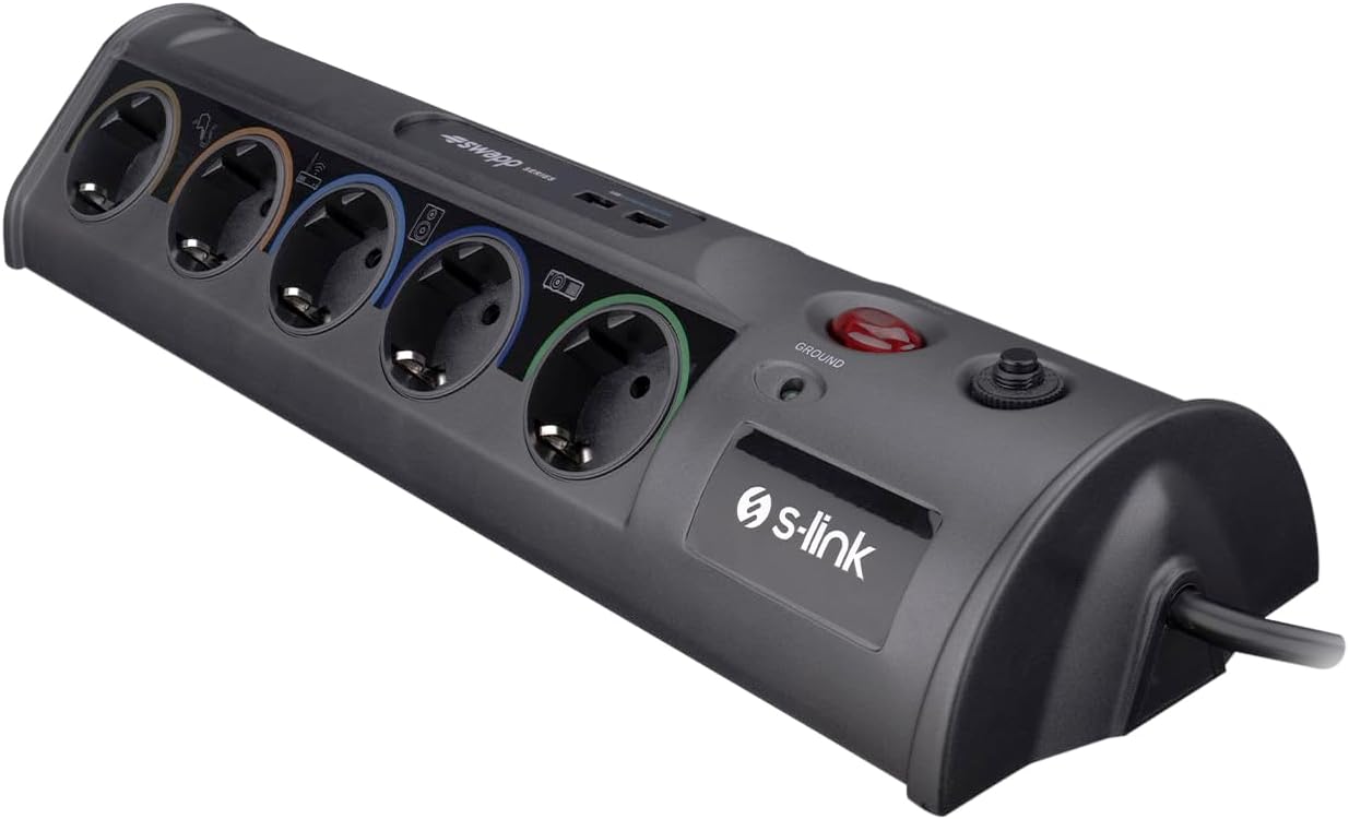 S-link 10'lu Parcbeny Serisi SWV-PRZ 100 PrizHive 3M 1860 Joule 1.5mm 1 Usb 1 TypeC 2.1A/5V 16A 250V 3680W 10'lu Akım Korumalı Priz