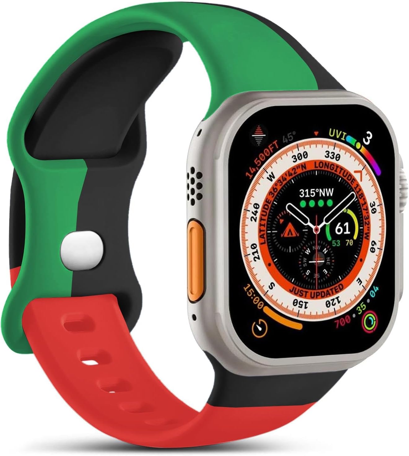 Apple Watch Series 8 45mm için Kordon ActiveFlex Wristband Black Unity [Watch Series 8 45mm ile Uyumlu Kordon, Kayış - Siyah - Yeşil]