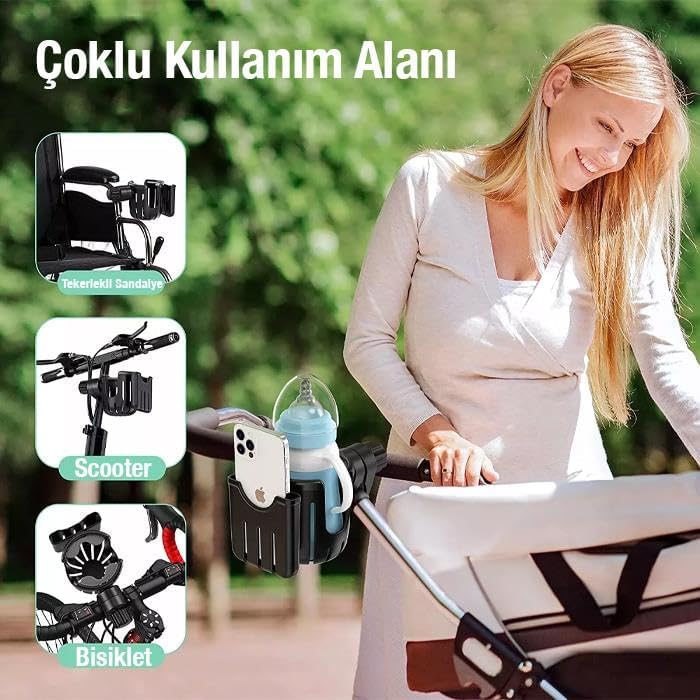 Bebek Arabası Bisiklet Motosiklet İçin Ayarlanabilir Bardak ve Cep Telefonu Tutucu Biberon Tutucu Scooter Tutucu