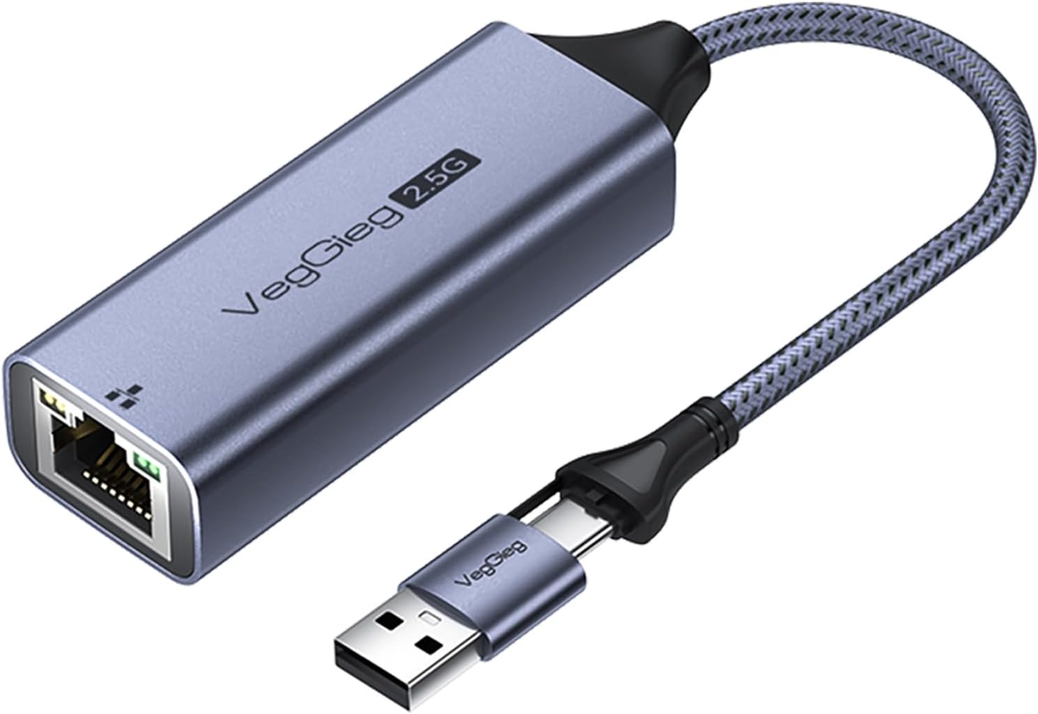 USB-A ve Type-C 2.5G Gigabit Ethernet Dönüştürücü Adaptör