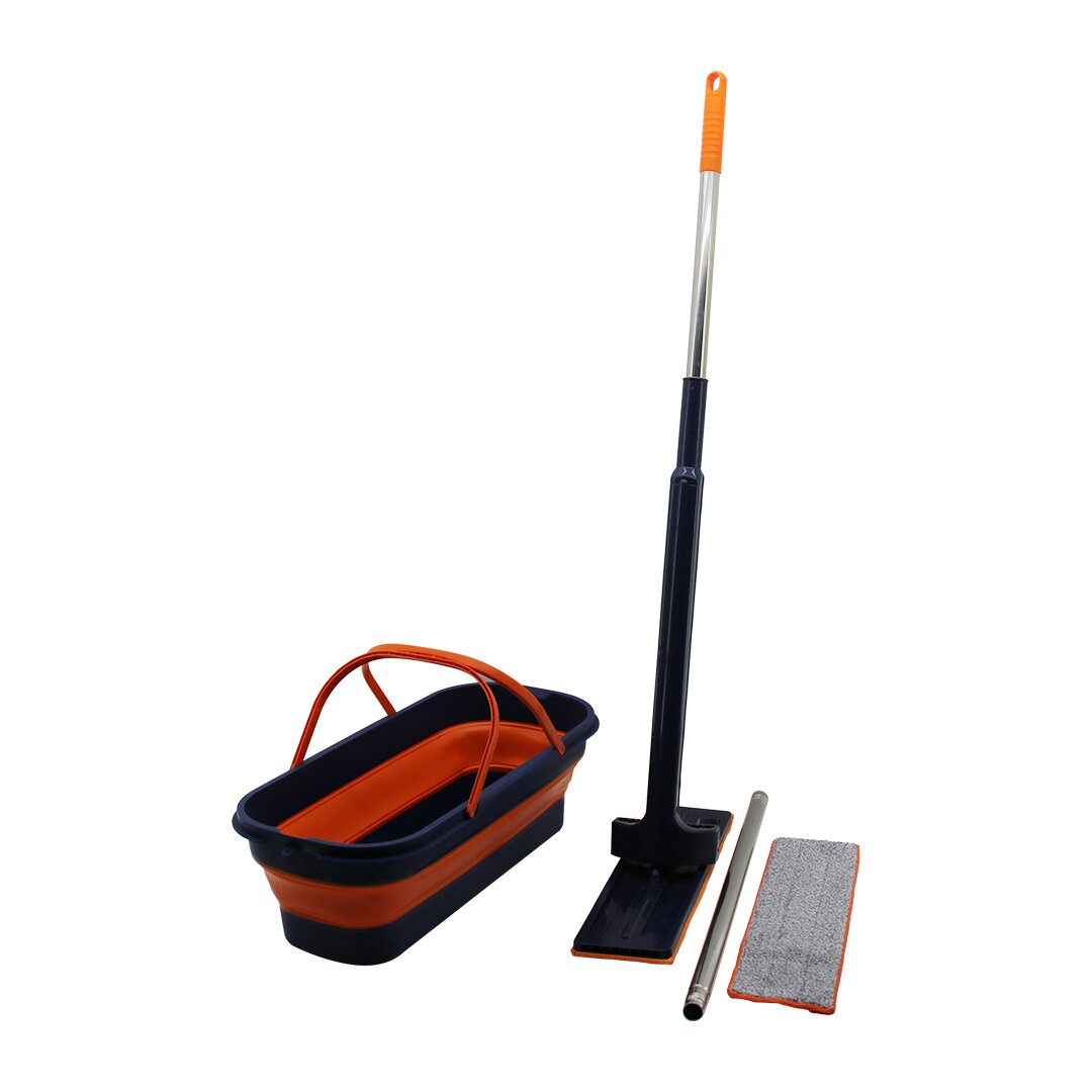Kendinden Sıkmalı Katlanır - Tekerli Kovalı Mop Seti Yedek BEZLİ360° BAŞLIK=11.5X41CM- SAP:130CM