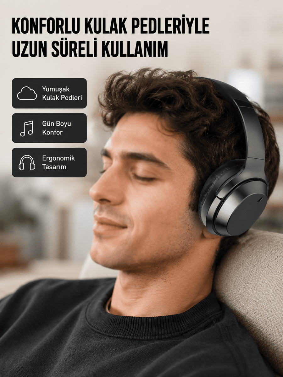 Kablosuz Bluetooth Kulaklık 5.0 18 Saat Kullanım Dinamik Sürücü Siyah Yeni Nesil