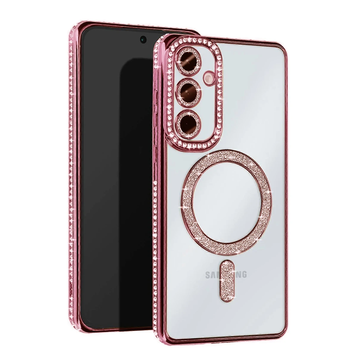 Samsung Galaxy S25 Kılıf Joke Simli Magneticsafe Kılıf - Pembe