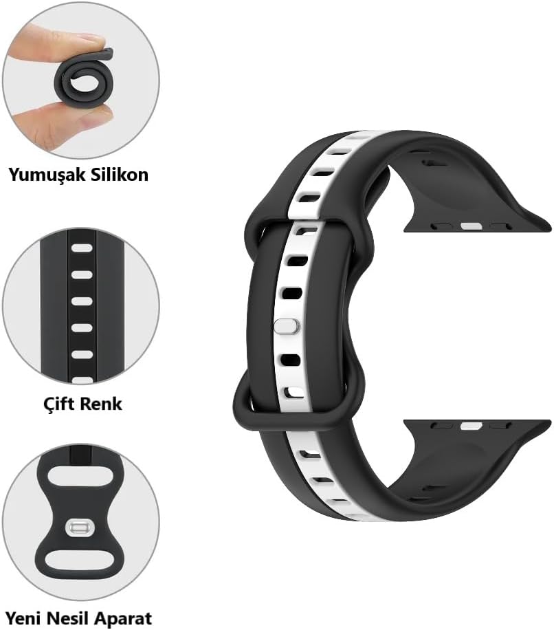 Kordon Dual Renkli Kopma Karşıtı Kordon Spor Rahatsız Etmeyen Watch Ultra 2/1 9 8 SE 7 6 5 4 3 2 1 ile Uyumlu Kordon