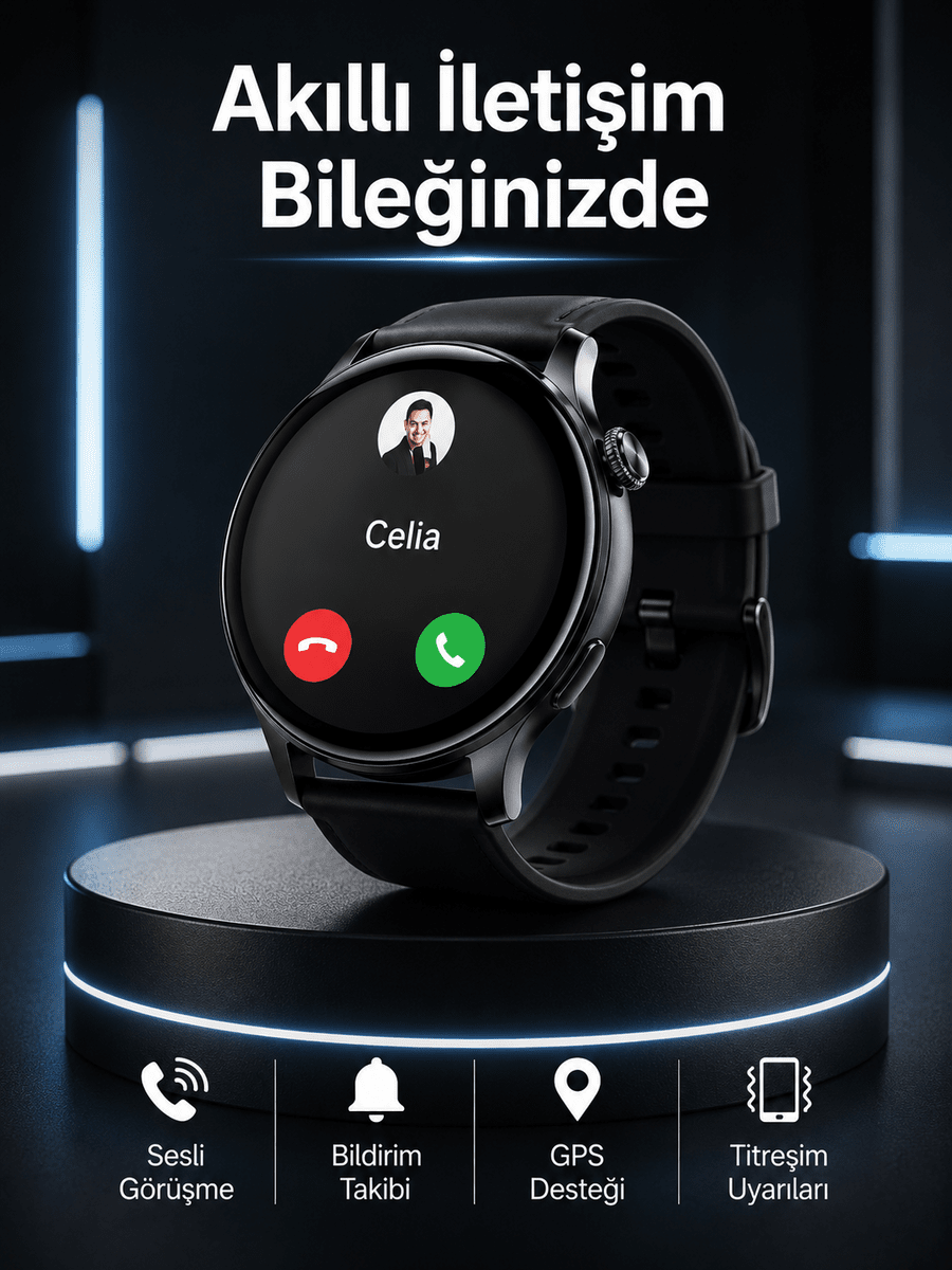 Akıllı Saat Bildirim Görme Amoled Ekran GPS Uyumlu Sesli Görüşme