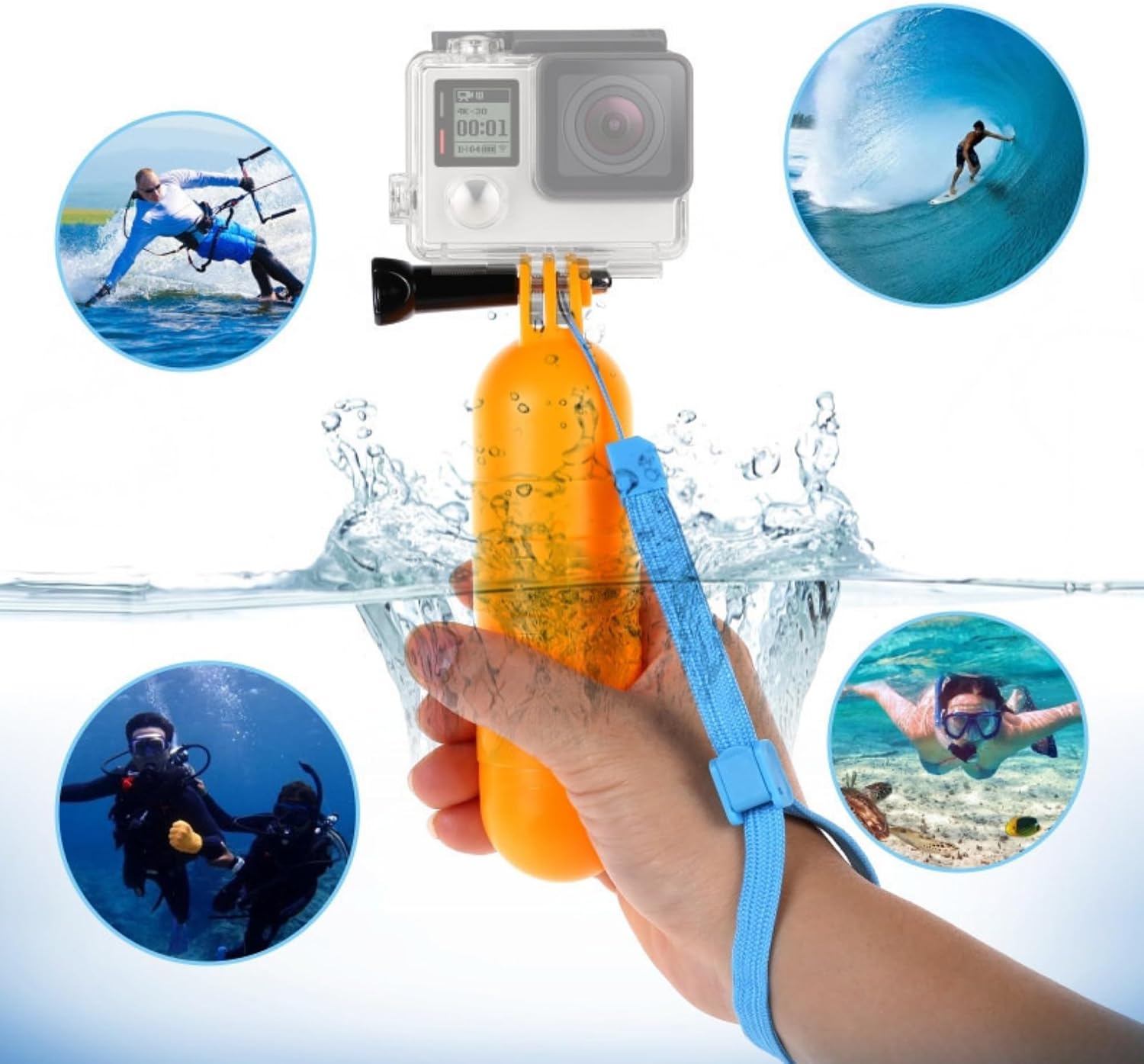 Yüzer Bobber Tutacak Suda Batmayan Şamandıra | GoPro, Insta360, SJCAM ve Vantop ile uyumlu, Su Sporları ve Outdoor için El Tutucu, SMD01