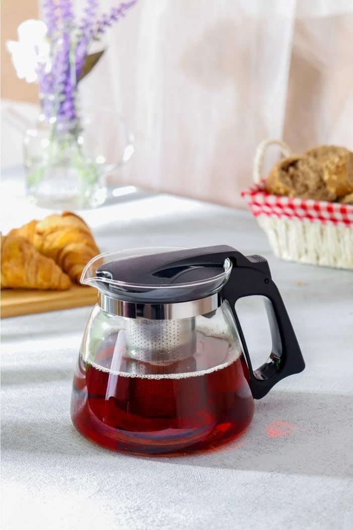 Isıya Dayanıklı Cam Demlik, Süzgeçli Çaydanlık, Filtreli Çay Demleme Çiçek Çayı ve Bitki Çayı İçin (900ML)