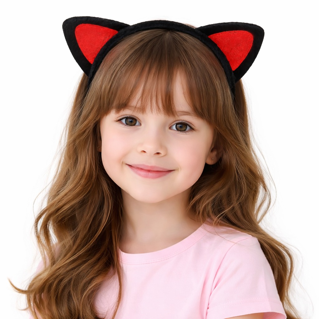 Peluş Kedi Kulak Taç Kırmızı Siyah – Çocuk Parti &amp;amp; Kostüm Tacı