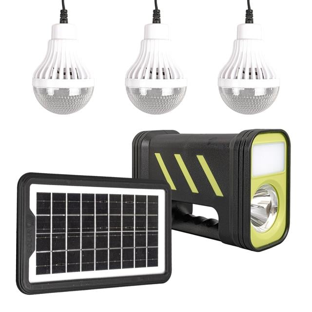 GD-12 Akülü Solar Panelli 3 Ampullü Solar Işıldak Fener