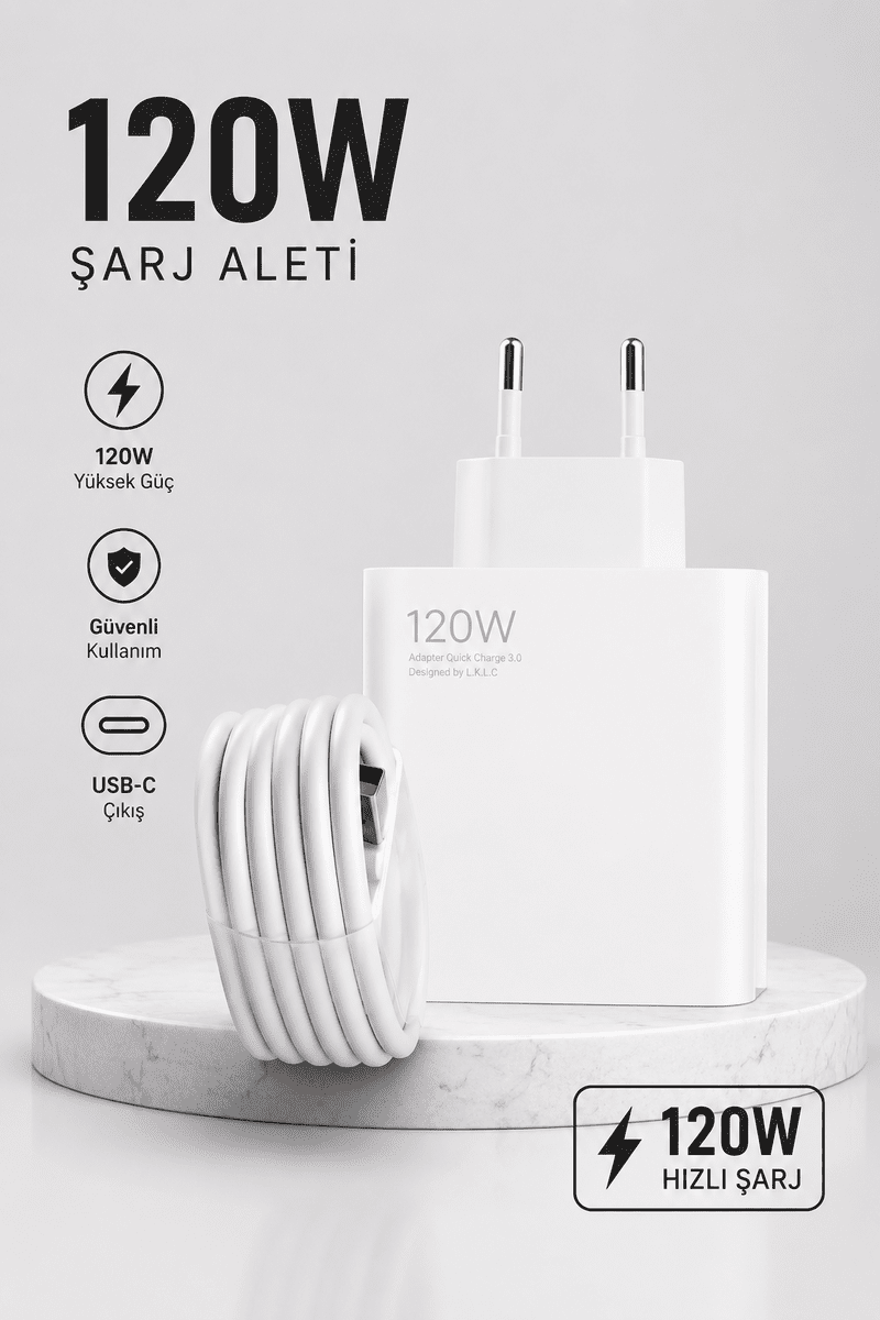 Turbo Hızlı Şarj Destekli 120W USB-C Şarj Seti