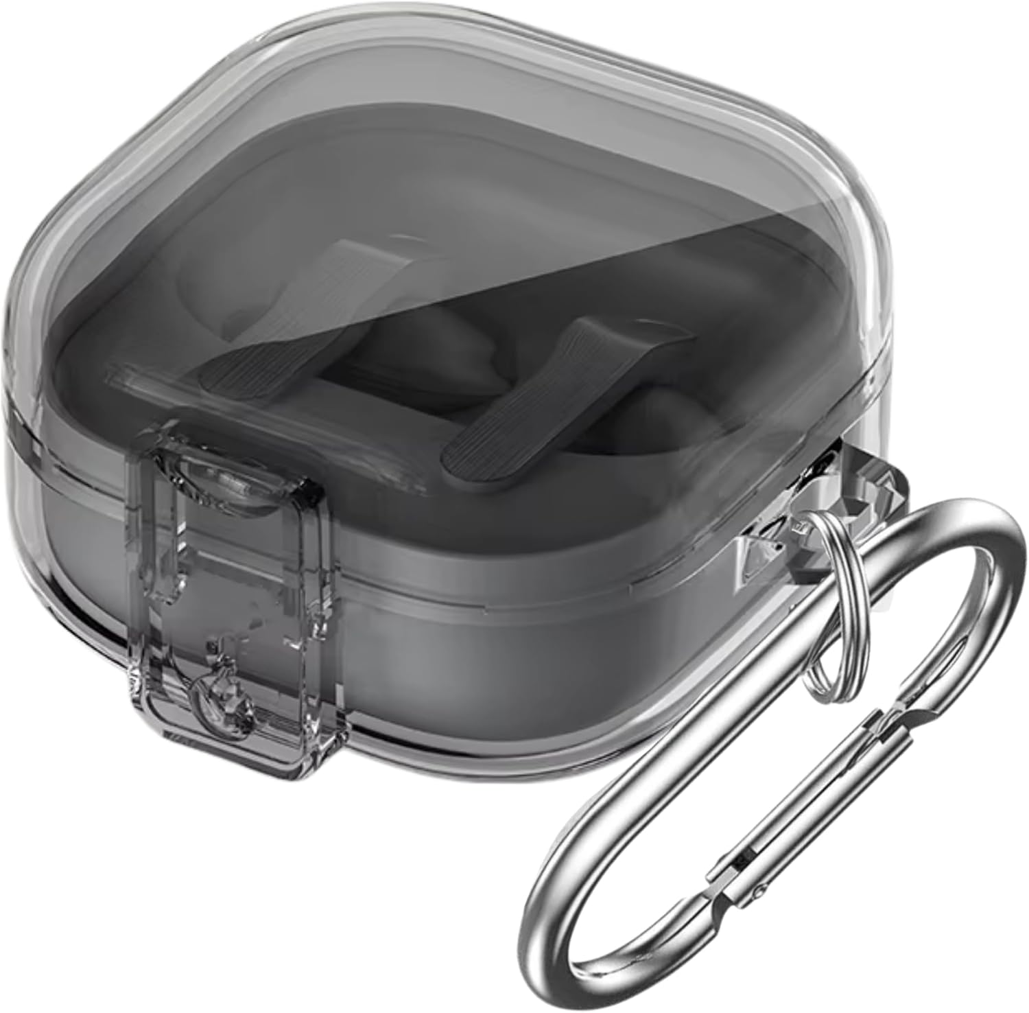 Samsung Galaxy Buds 4 / Buds 4 Pro Uyumlu Şeffaf Premium Kulaklık Kılıfı – Güvenlik Kilidi Mekanizmalı, Darbe Emici TPU Malzeme (Şeffaf Siyah)