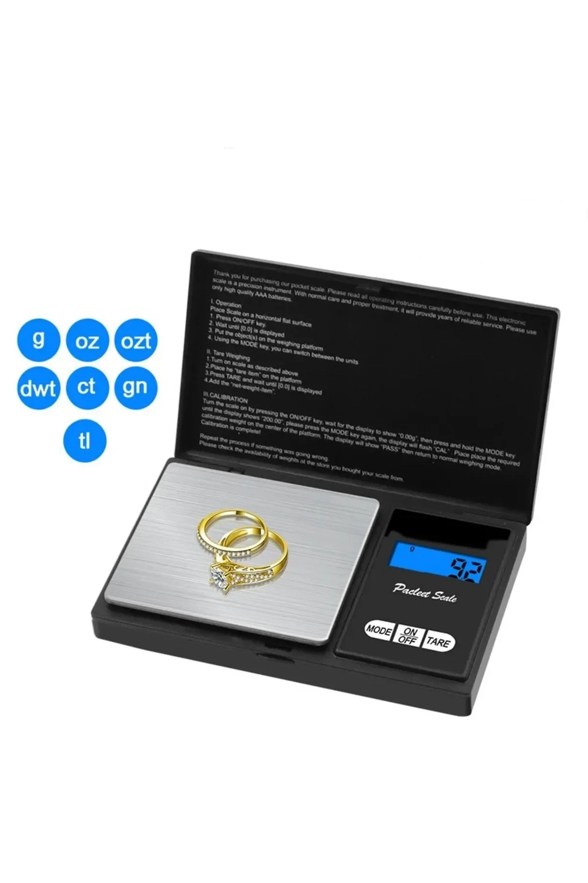 Professional Hassas Terazi 500 gram Kapasiteli 0.1 Hassasiyetli Dijital Kapaklı Tartı