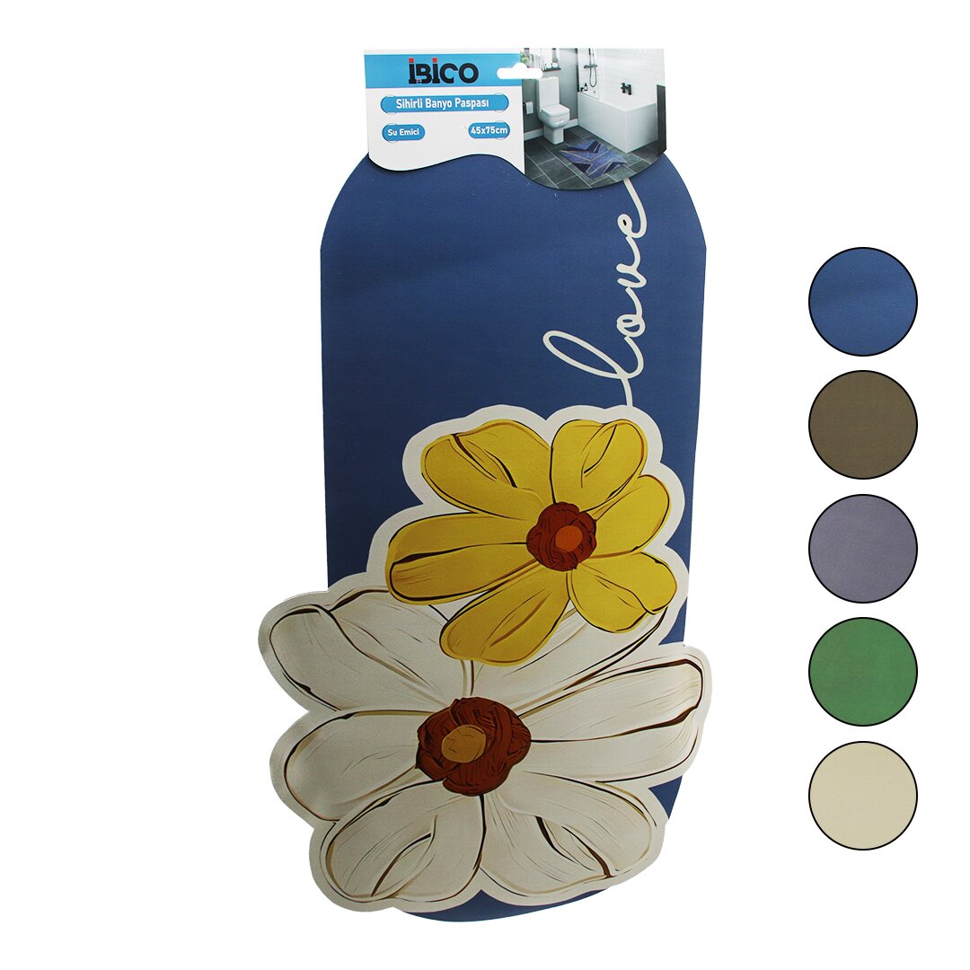 ÇİÇEK FİGÜRLÜ - RENKLİ 45X75CM SU EMİCİ - SİHİRLİ BANYO PASPASI ELASTİK