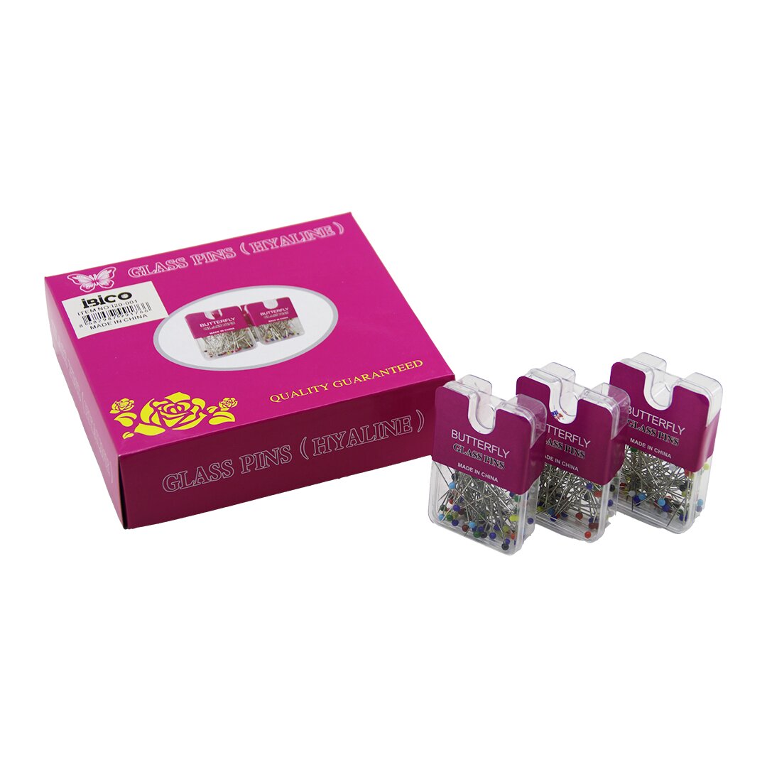 GLASS PINS HYALINE BUTTERFLY 1200 ADET RENKLİ TOPLU BAŞÖRTÜ İĞNESİ ŞEFFAF PLASTİK ASKILIKLI KUTULU