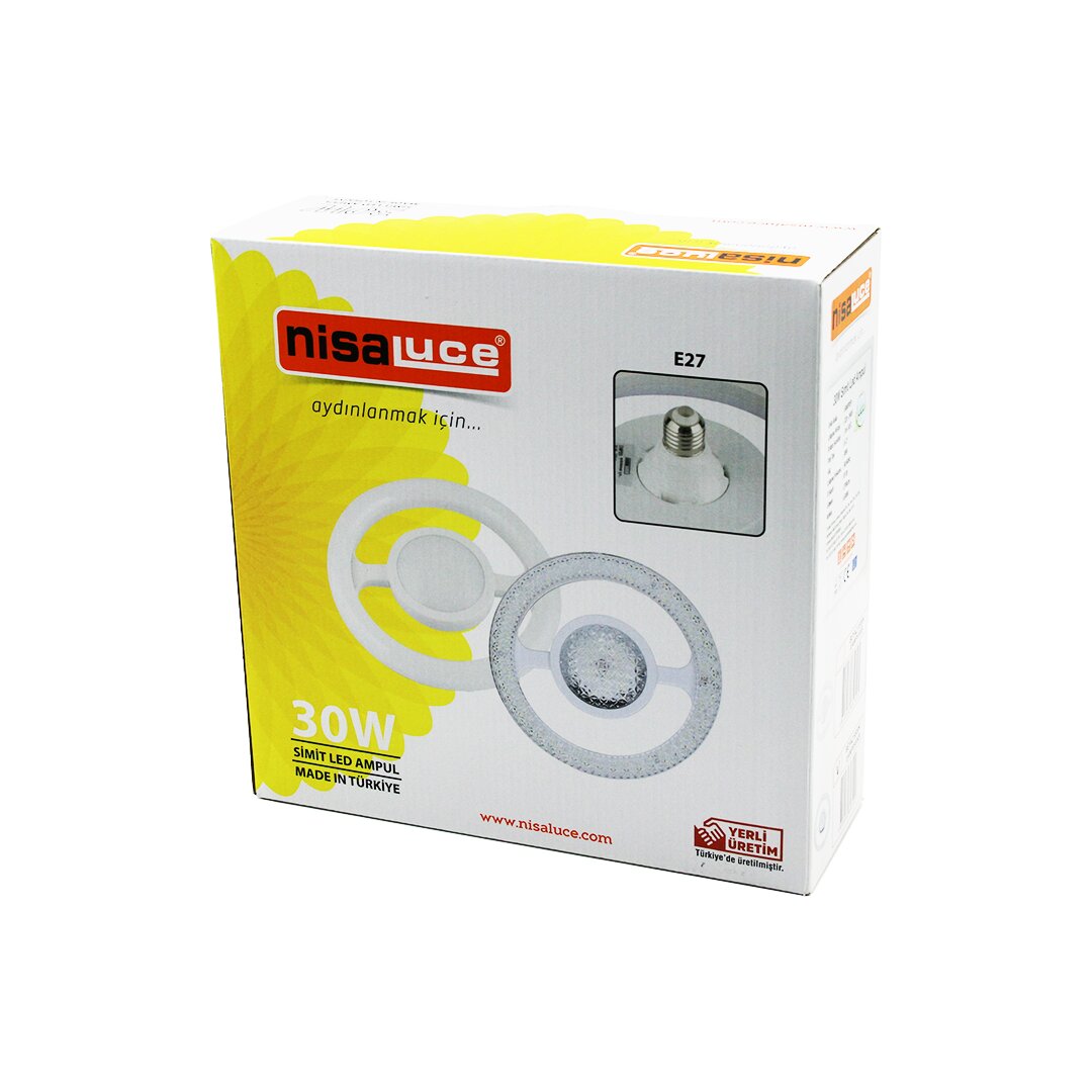 NİSALUCE EAMP-059/KB MİKA KRİSTAL PLASTİK CAM SİMİT MODEL LED AMPUL 30W E27 BEYAZ=6500K 2700 LUMEN