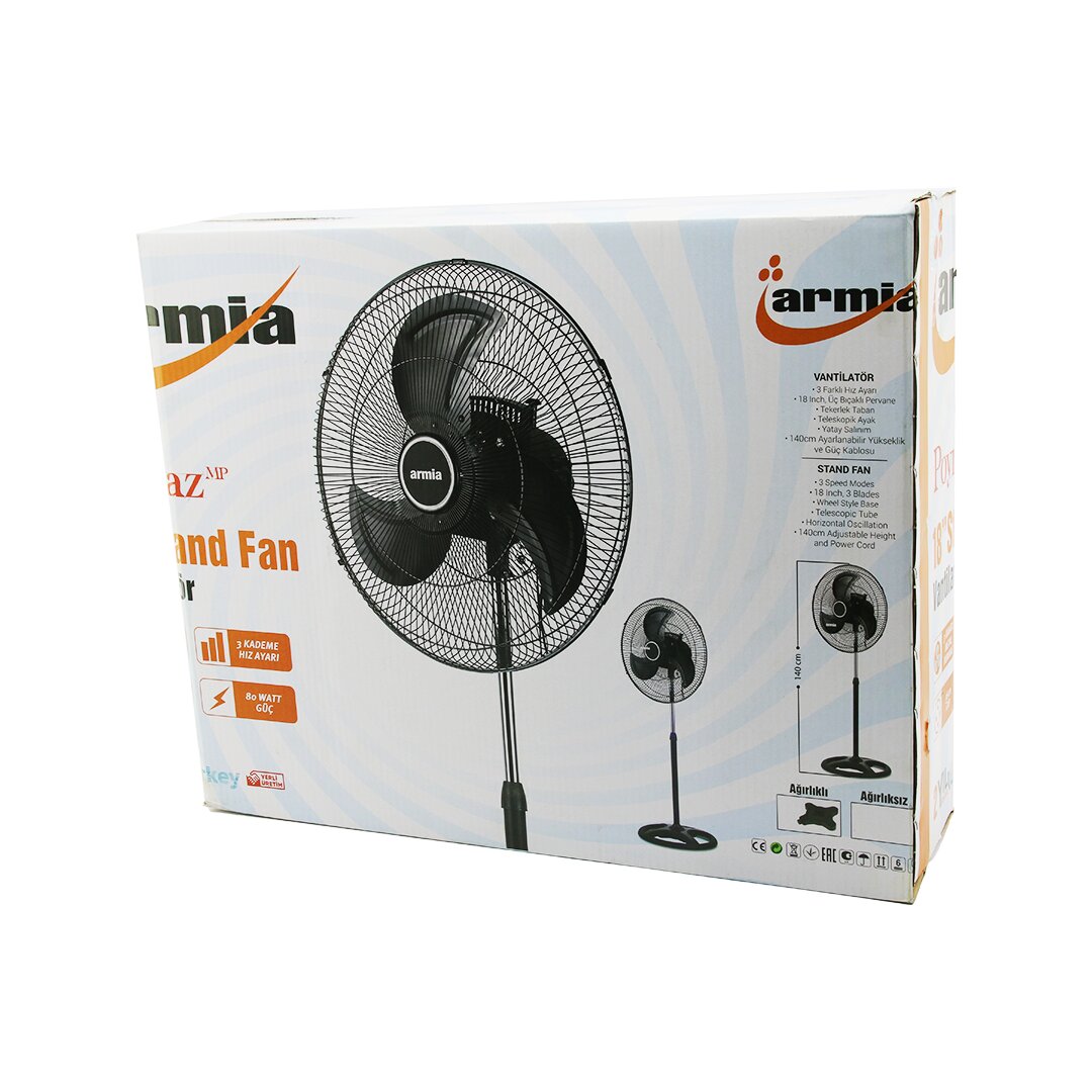 18 İNÇ SANAYİ VANTİLATÖR 3 METAL KANAT: ÇAP:56CM - Y: 140CM - 3 KADEME HIZ 80W