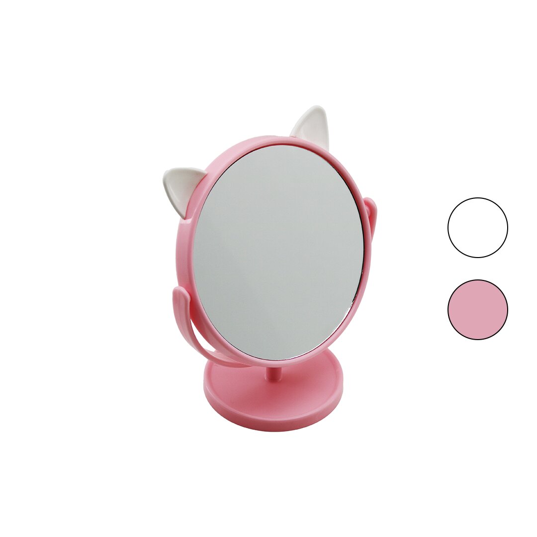 6 İNÇ - 15CM - YUVARLAK KULAKLI RENKLİ PLASTİK MAKYAJ AYNASI AYAKLI