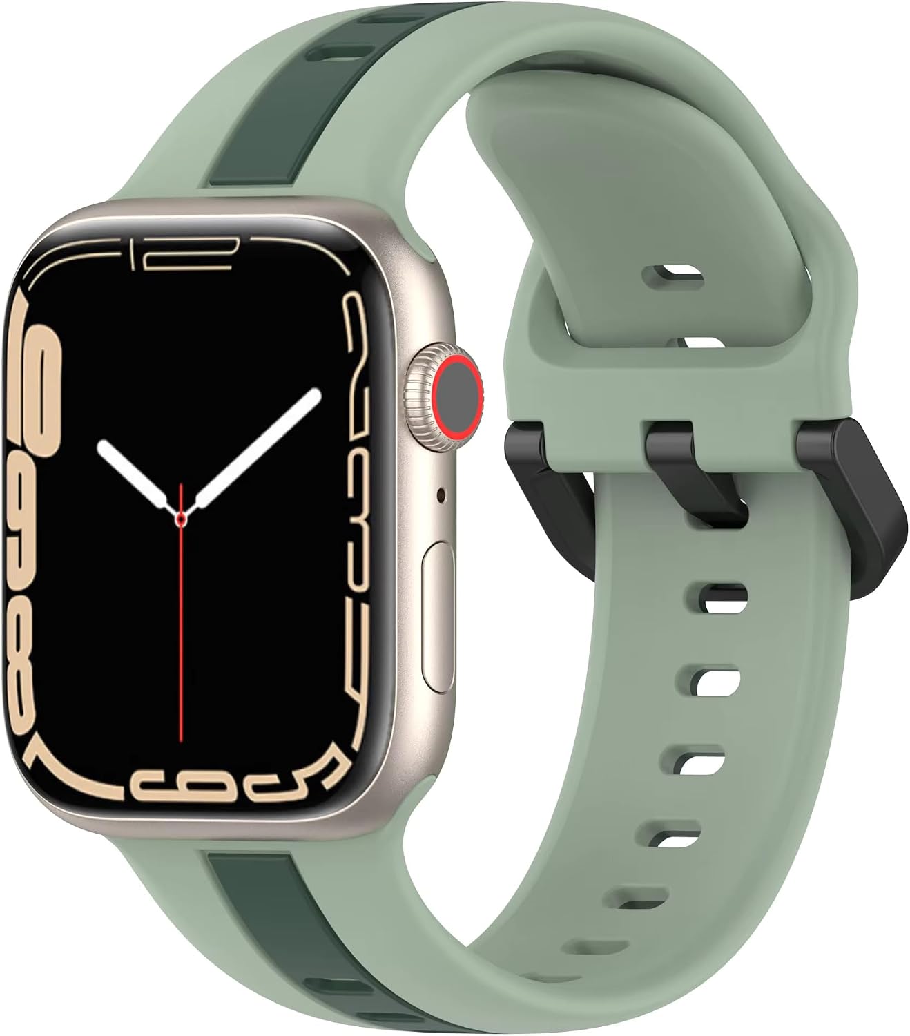 Apple Watch ile Uyumlu 42/44/45/49 MM için Metal Tokalı Spor Silikon Kordon Çift Renkli Hava Alabilen Delikli Kayış