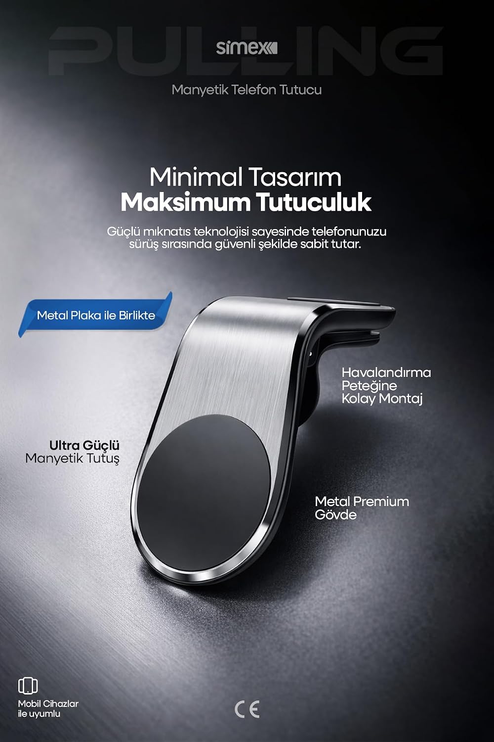 Simex Peteğe Takmalı Manyetik Telefon Tutucu Gri St-201