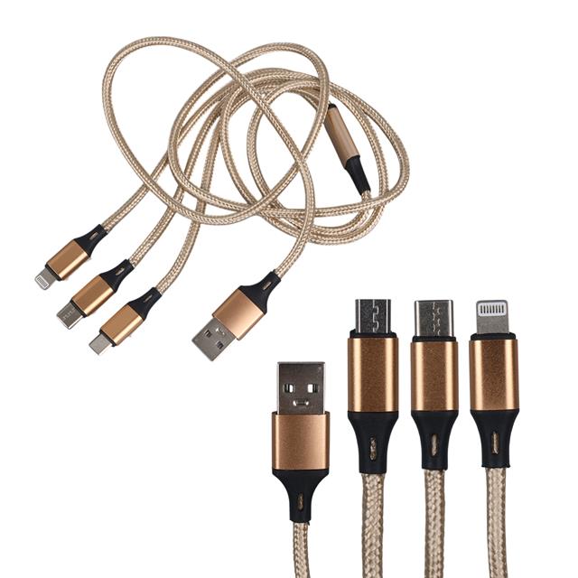 PM-2368 Micro USB - Type-C - Lightning Şarj Ve Data Kablosu 2.1 Amper 110Cm Örgülü