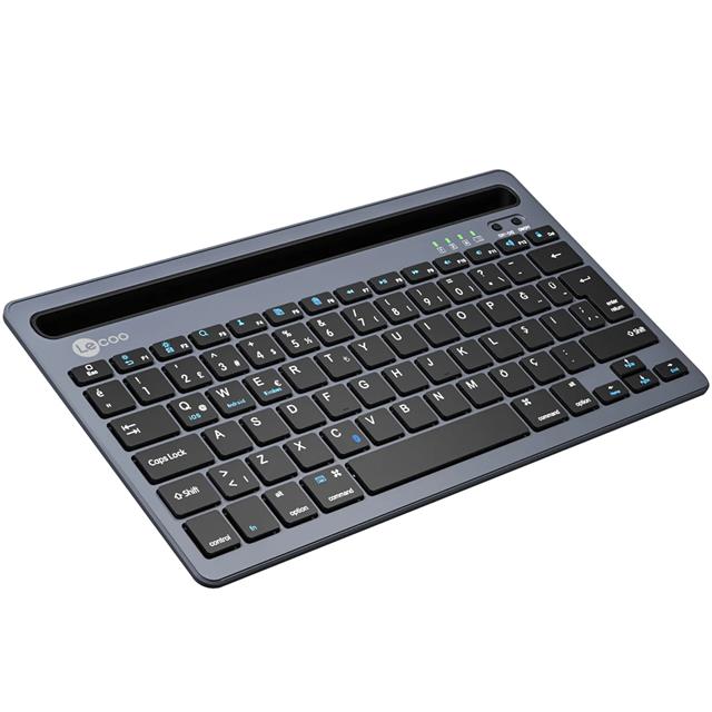Lenovo Lecoo BK100 Bluetooth V3.0 Çoklu Cihaz Uyumlu Şarj Edilebilir Kablosuz Gri Türkçe Q Klavye