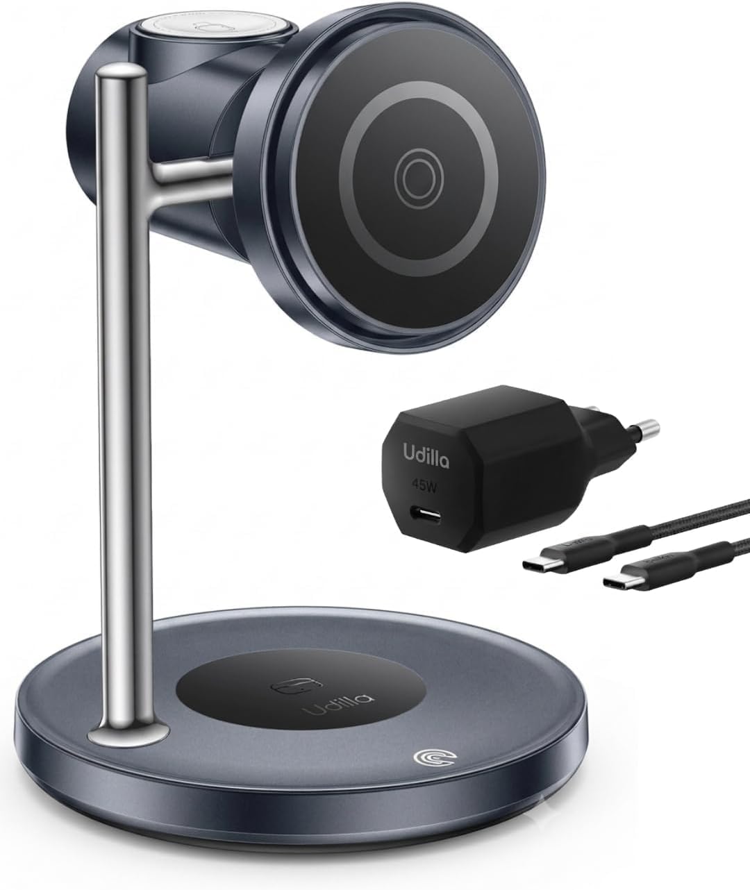 3'ü 1 Arada Qi2 25W Kablosuz Hızlı Şarj Standı Soğutucu Fanlı iPhone ile Uyumlu-Watch ile Uyumlu-Airpods ile Uyumlu-Hediye Adaptör (Siyah Hızlı Şarj)