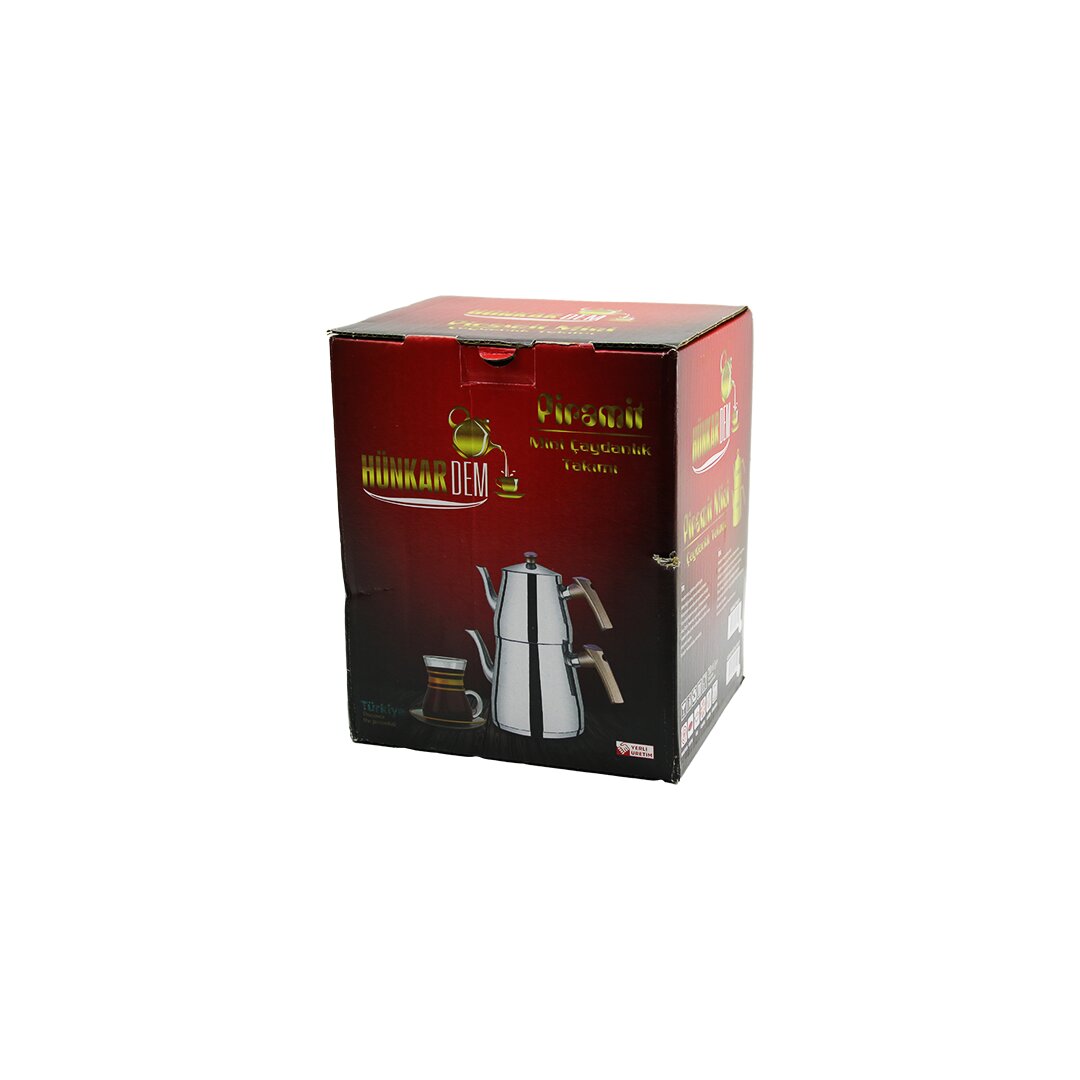 PRAMİT MİNİ BOY ÇELİK ÇAYDANLIK SETİ - TAKIMI RENKLİ BAKALİT KULP ÜST DEMLİK: 0.9LT - ALT SULUK: 1.5LT KENDİNDEN SÜZGEÇLİ