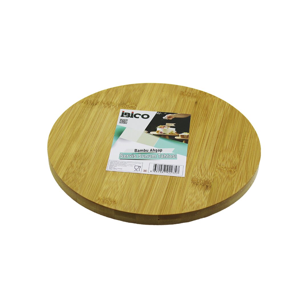 YUVARLAK=24.5CM AYAKLI= 4CM DÜZ YÜZEY AHŞAP BAMBU SUNUM TEPSİSİ - MİNİ SOFRA