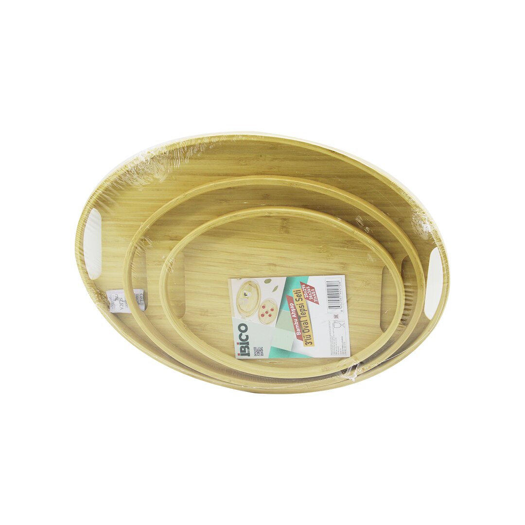 OVAL - 3 BOY BAMBU AHŞAP TEPSİ SETİ 20X29--26X36--31X45CM
