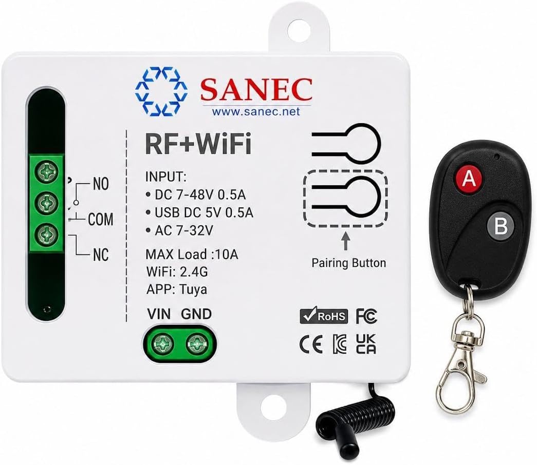 Akıllı WiFi + RF 433MHz Tek Kanallı 10A Röle Modülü - RF Kumanda Dahil Set (Tuya, Alexa, Google Asistan Destekli)