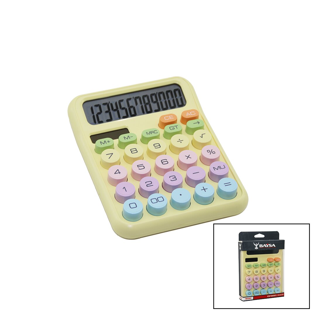 PİLLİ - GÜNEŞ ENERJİLİ DAKTİLO TUŞ MODEL=RENKLİ 12 HANELİ HESAP MAKİNESİ 16X12X2CM 162GR