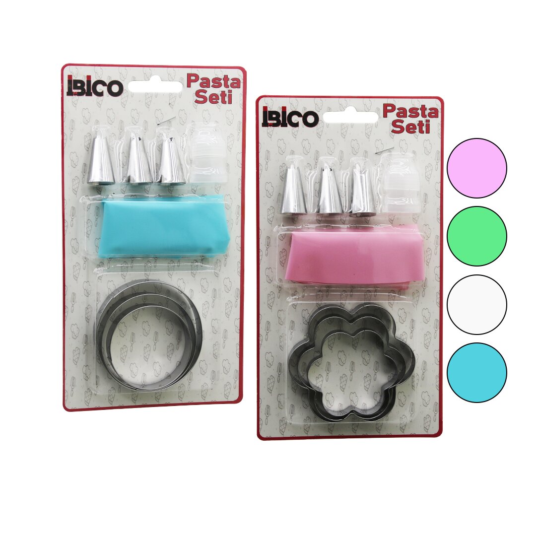 8PCS PASTA SÜSLEME SETİ - 3-KURABİYE KALIP=YUVARLAK - ÇİÇEK 1-KREMA TORBASI - 3-METAL+1-PLS.UÇ