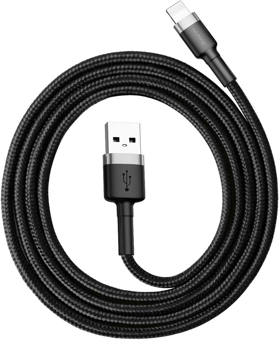 Cafule Serisi, 2.4 A USB-A & Lightning Şarj Kablosu & Data Aktarım Kablosu, 1 Metre, Gri - Siyah