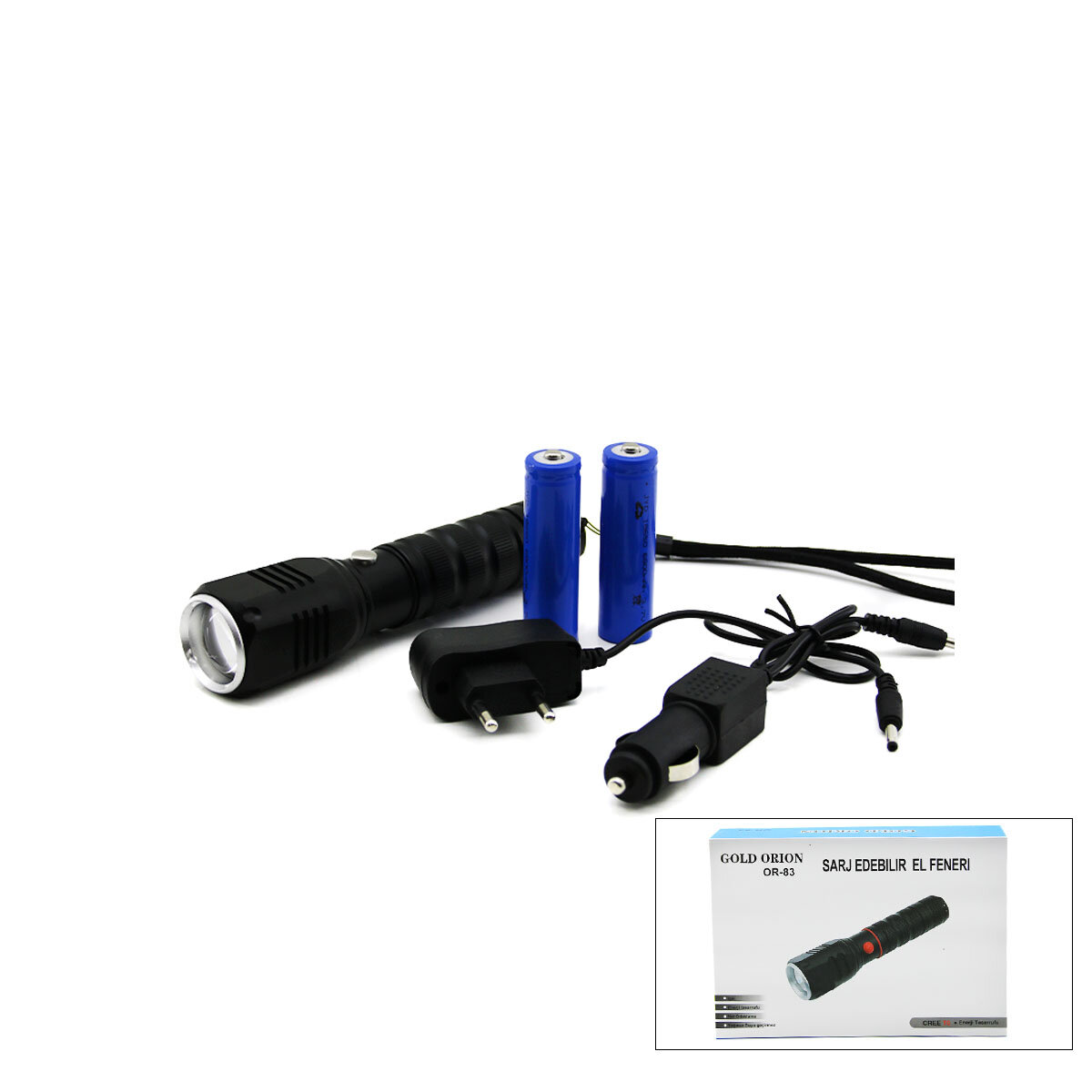2IN1 ZOOMLU EL FENERİ - COB LED FİŞ - ÇAKMAK ŞARJLI METAL KASA 17CM 3000 LUMEN