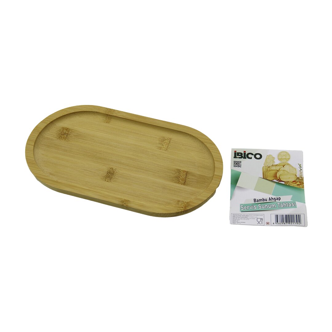 OVAL AHŞAP BAMBU SERVİS SUNUM TEPSİ - TAHTASI MİNİ TEPSİ 25 X 14 X 1.4CM