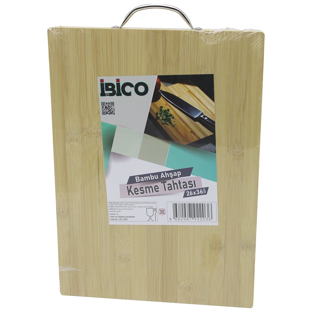 26X36 X 1.7CM LUX AHŞAP BAMBU KESİM PANOSU - KESME TAHTASI METAL KULPLU