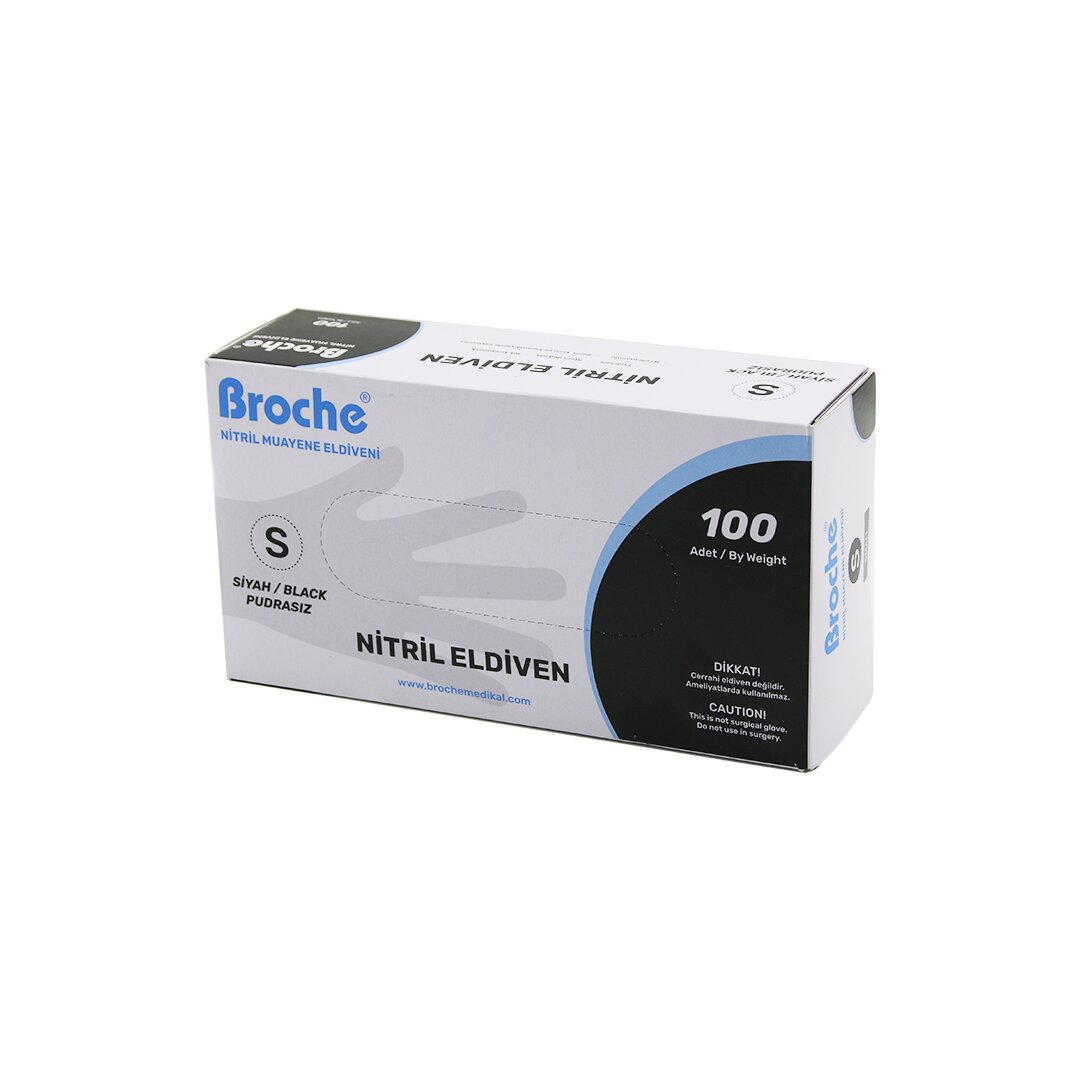 BROCH S BEDEN SİYAH PUDRASIZ NİTRİL MUAYENE ELDİVENİ 100LÜ