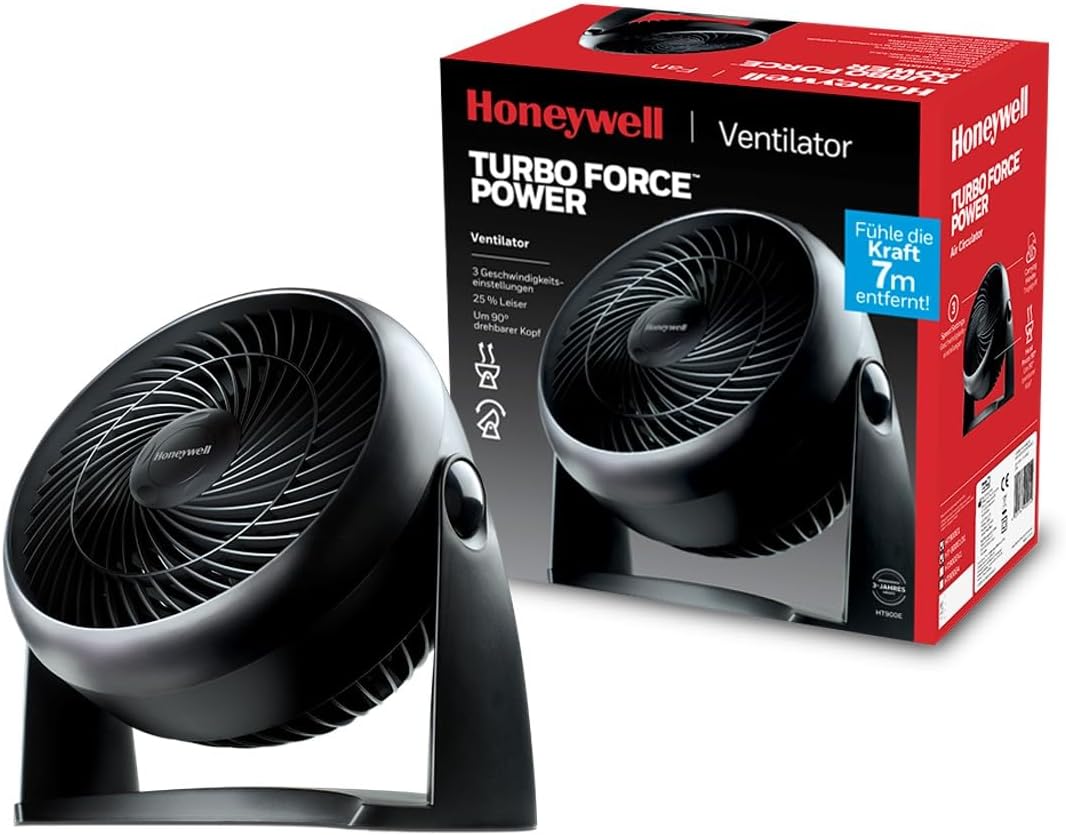 TurboForce Turbo Vantilatör HT900E, Sessiz Soğutma, 90 Dereceye Kadar Ayarlanabilir Eğim Açısı, 3 Hız Ayarı, Duvara Montaj, Masa Vantilatörü - Siyah