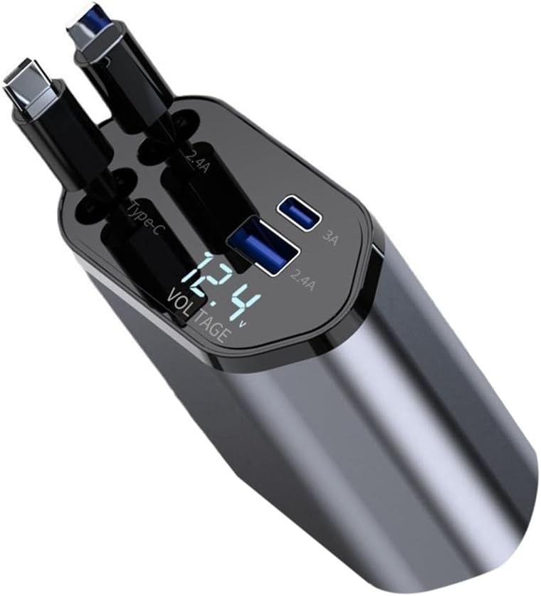 Araç Çekilebilir Araç Şarj Cihazı 2 USB Bağlantı Noktası Desteği 120W Süper Hızlı Şarj Flaş Şarj 4'ü 1 Arada Çakmak, A