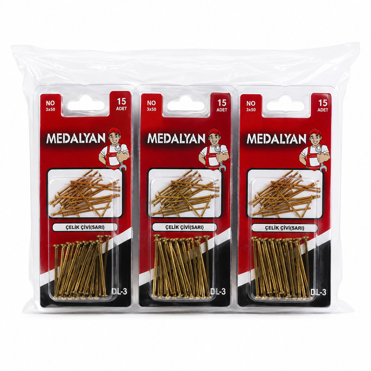 180 ADET 3X50 12X15PCS SARI TP ÇELİK TEL ÇİVİ