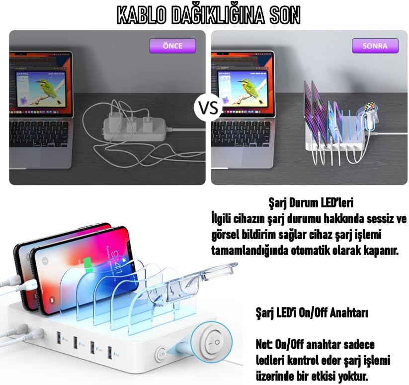 CS60 (PD) 3.0 60W/12A 6 Port Çoklu Şarj Cihazı Şarj İstasyonu