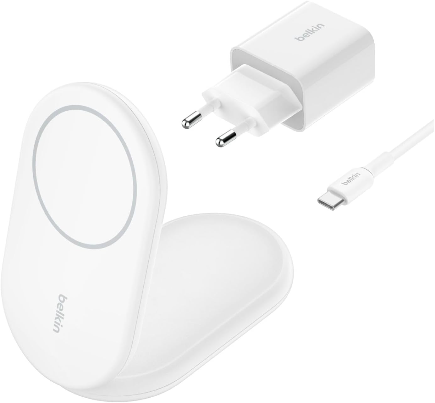 BoostCharge Qi2 cihazları için şarj soketi (katlanabilir şarj cihazı, MagSafe uyumlu, 15 W, iPhone 16, 15, 14, 13, Standy modlu şarj cihazı, beyaz)