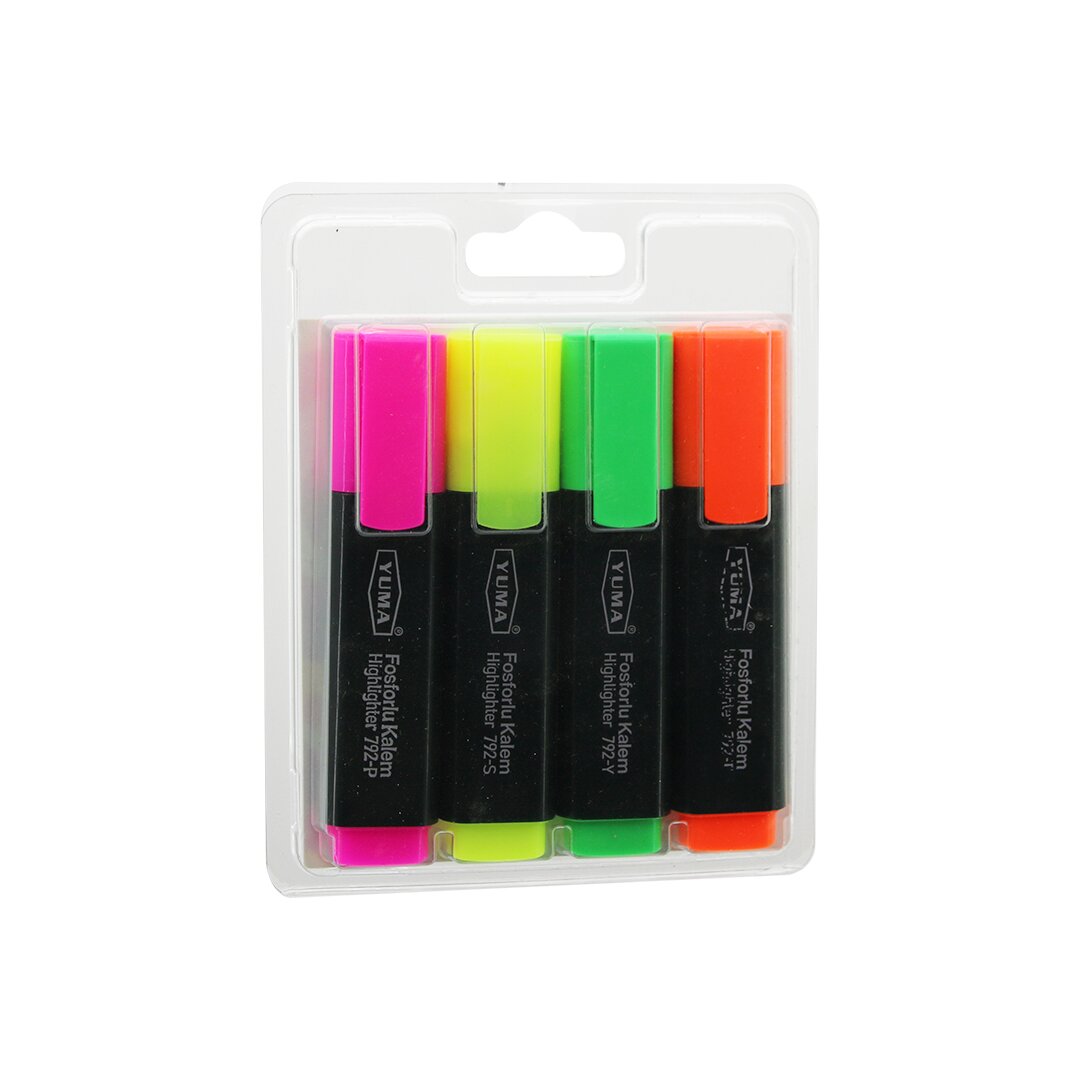 YUMA YM-792-4 792-T-Y-S-P 4PCS FOSFORLU KALEM TURUNCU - YEŞİL - SARI - PEMBE