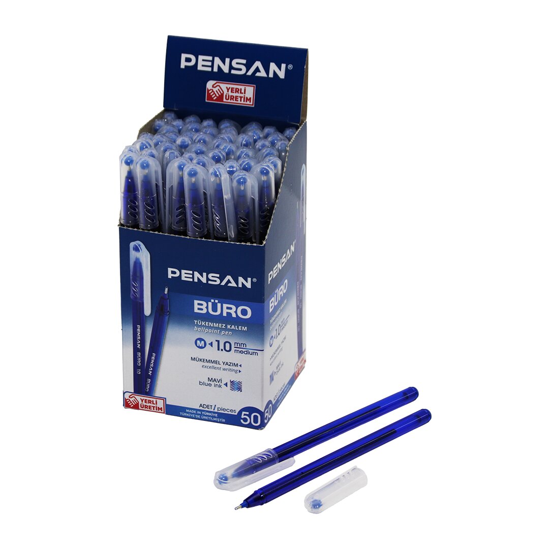 50 ADET PENSAN BÜRO MAVİ TÜKENMEZ KALEM M-MEDİUM - 1.0MM UÇ