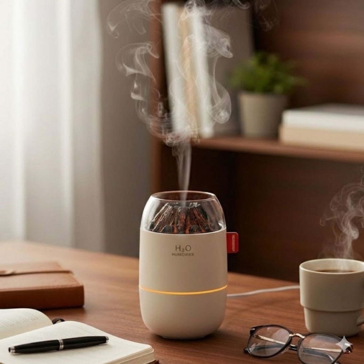 Ahşap Odun Ateşi Tasarımlı 280 Ml Ultrasonik Hava Nemlendirici &amp; Aroma Difüzör – Soğuk Buhar Makinesi, Led Işıklı, Ortam Nemlendirici