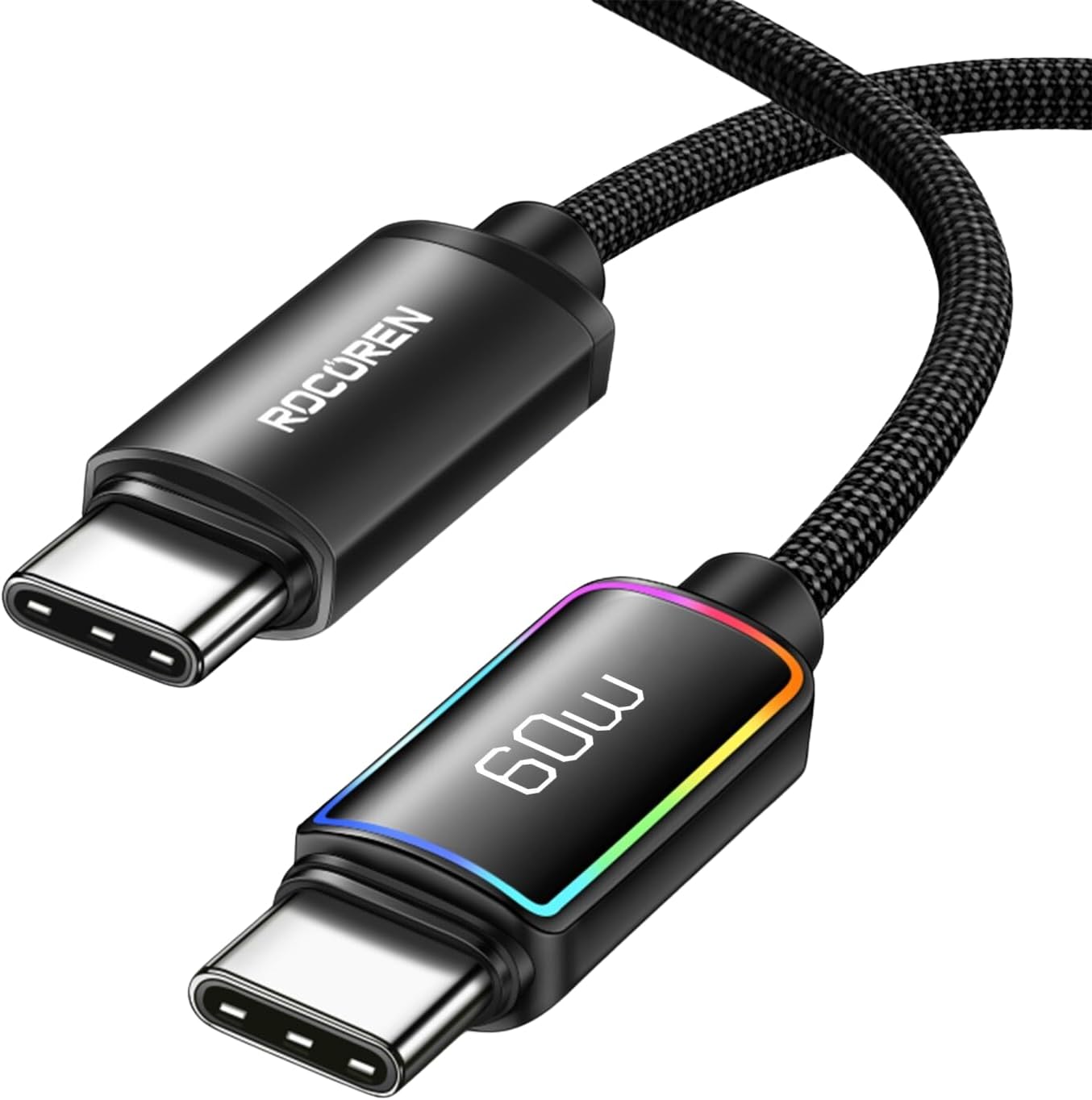 60W Type-C to Type-C RGB Aydınlatmalı Örgülü Şarj ve Data Kablosu 2 Metre