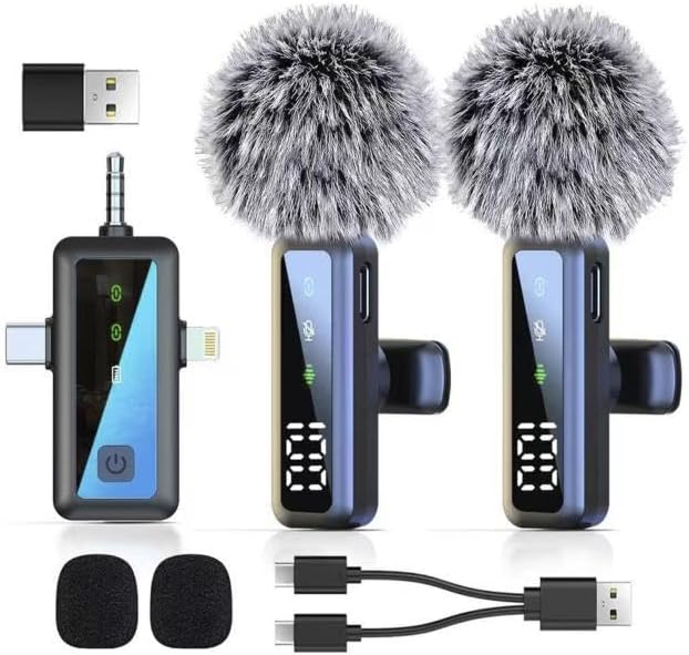 Torima Yaka Mikrofonu Type-C Lightning Aux 2 Adet 3IN1 Kablosuz Mikrofon H68 Siyah