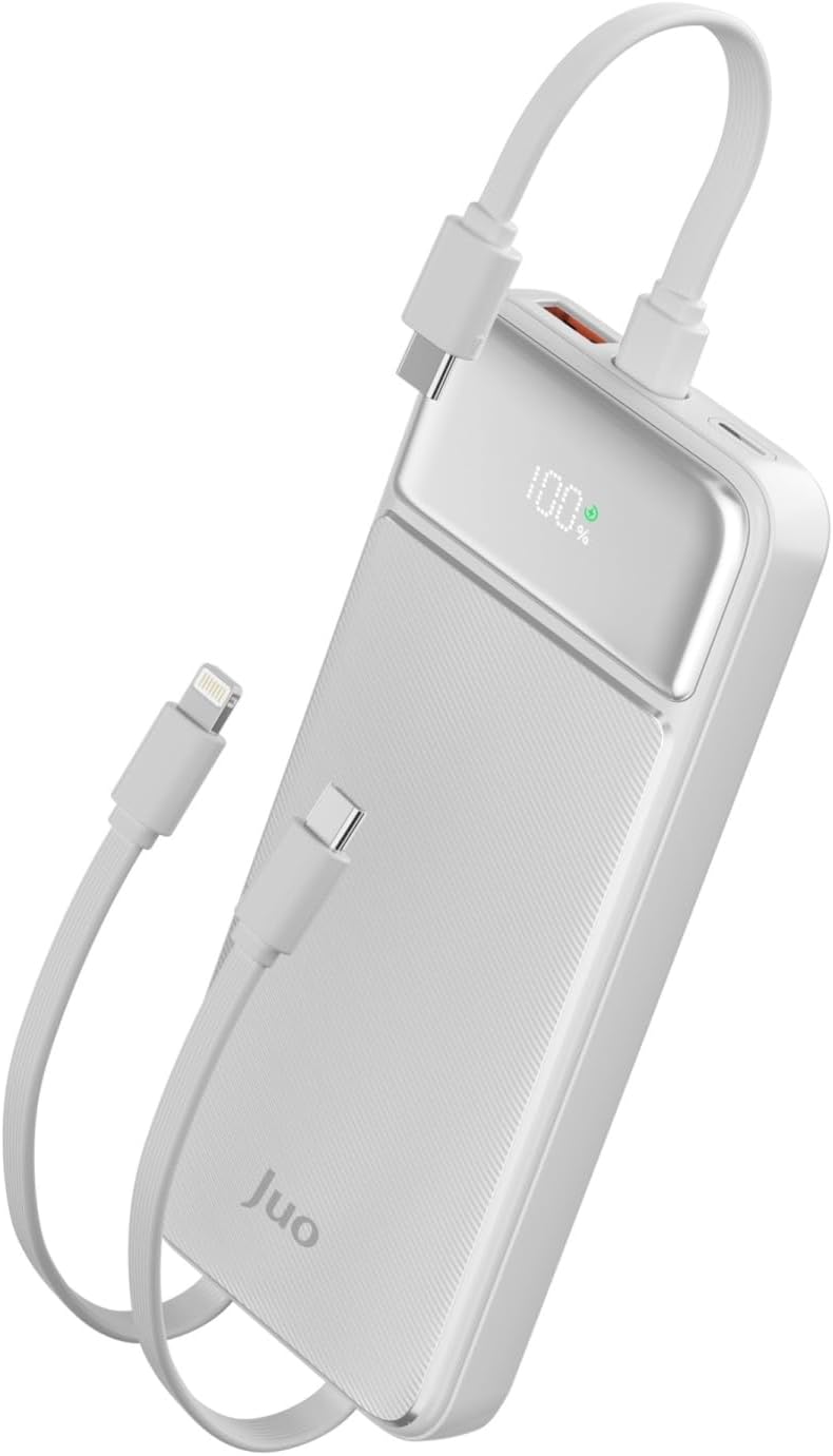 10000mAh 22.5W Led Ekranlı Lightning ve Type-C Kablolu Powerbank Taşınabilir Hızlı Şarj Cihazı Beyaz